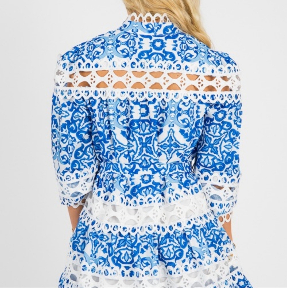 Blue and White Lace Dress - Picture 3 of 4